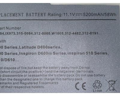 Акумуляторна батарея для ноутбука Dell BAT1194 Latitude D600 11.1V Grey 5200mAh OEM - фото 3