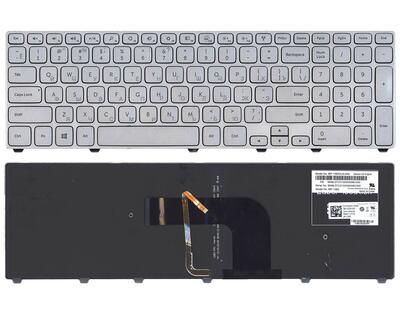 Клавиатура для ноутбука Dell Inspiron 17-7000 13-3737 17-7737 с подсветкой (Light) Silver, (Silver Frame), RU